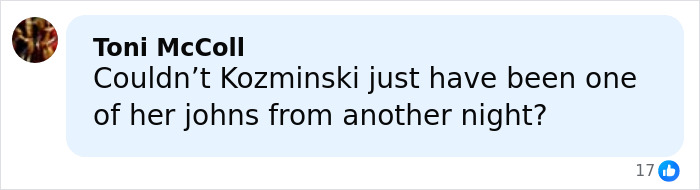 Comment by Toni McColl questioning Kozminski&rsquo;s connection to Jack The Ripper&rsquo;s real identity after DNA breakthrough.