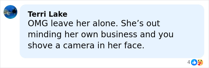 Comment on social media defending Britney Spears, expressing concern about paparazzi impacting her privacy and well-being.