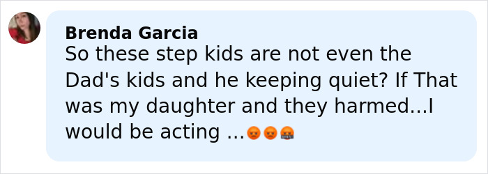Comment from Brenda Garcia expressing concern about stepsiblings and parental silence in a teen's body case on a Carnival Cruise.