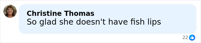 Comment on social media post saying so glad she doesn't have fish lips, related to Linda Hamilton aging in Hollywood. Comment on social media post saying so glad she doesn't have fish lips, related to Linda Hamilton aging in Hollywood.