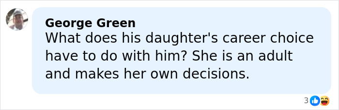 Comment by George Green expressing opinion on daughter&rsquo;s adult content creator career amid politician&rsquo;s resignation news.