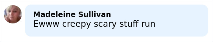 Comment from Madeleine Sullivan expressing fear about creepy and scary stuff in a chat bubble on a light blue background.