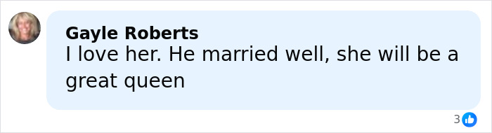 Comment by Gayle Roberts praising Kate Middleton's hair looking healthy and her potential as a future queen.