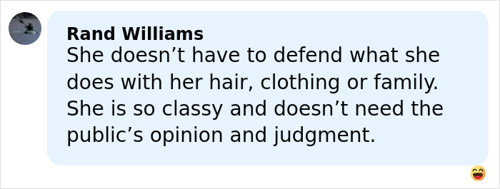 Screenshot of a social media comment praising Kate Middleton&rsquo;s classy and confident approach to her hair and style choices.