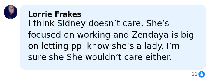 Alt text: Screenshot of a social media comment discussing Sydney Sweeney and Zendaya's petty bitter feud over recent controversies.