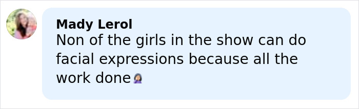 Comment by Mady Lerol discussing lack of facial expressions due to Jessica Simpson's botched plastic surgery for All's Fair role.