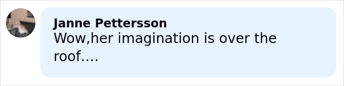 Comment by Janne Pettersson saying her imagination is over the roof on a social media post.