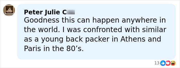 Comment discussing dangers of solo traveling, sharing past experience of being confronted while backpacking in Europe.