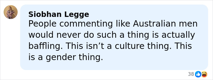 Comment by Siobhan Legge discussing gender issues related to disturbing acts encountered during solo traveling.