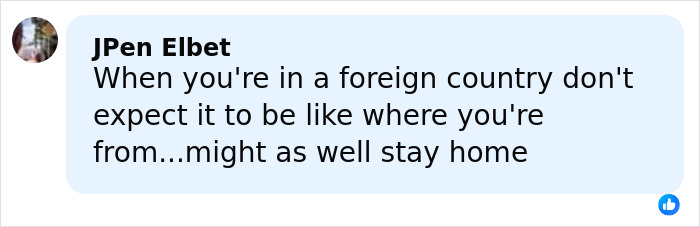 Comment from JPen Elbet warning about solo traveling risks in a foreign country and advising staying home for safety reasons.
