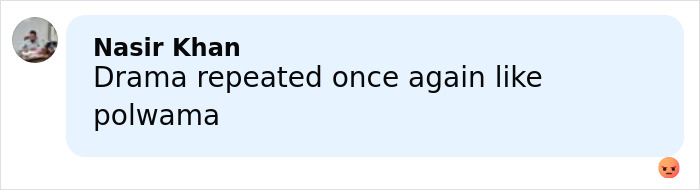 Comment by Nasir Khan on social media expressing frustration about a repeated terror incident similar to Polwama blast.