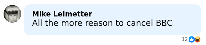 Screenshot of a social media comment criticizing BBC amid anchor disciplined for on-air remark related to trans people.