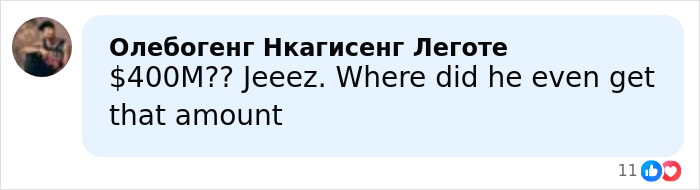 Comment on social media discussing a $400M countersuit and questioning the legitimacy of the amount involved.