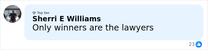 Comment by Sherri E Williams reading Only winners are the lawyers, reacting to legal mistake hitting Justin Baldoni&rsquo;s countersuit case.