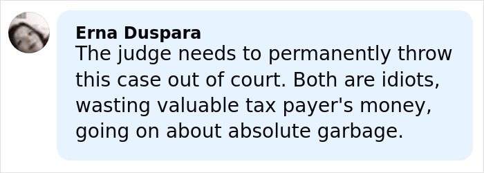 Comment by Erna Duspara criticizing a legal case involving Justin Baldoni and Blake Lively as a waste of taxpayer money.
