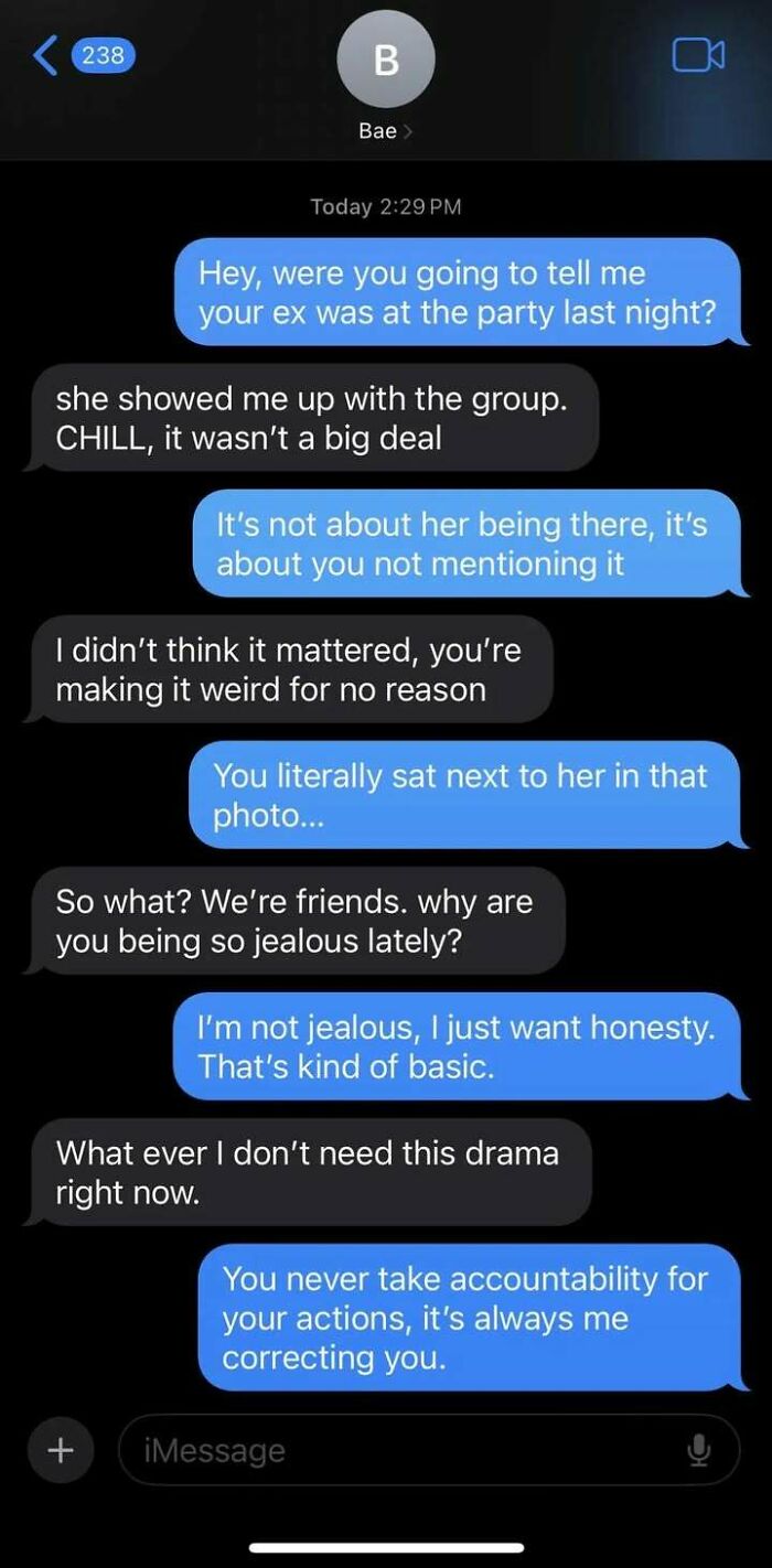 Text message conversation showing a couple arguing, highlighting messy relationship moments shared on the internet.