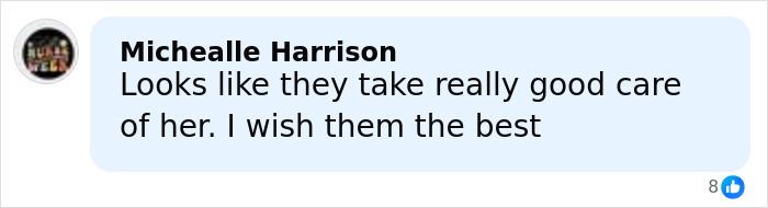 Comment praising the care given to a woman born without most of her brain, expressing well wishes from the family.