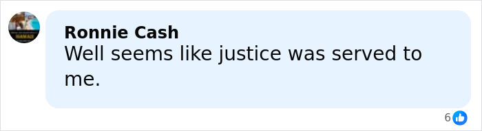 Screenshot of a social media comment by Ronnie Cash expressing that justice was served in the case of toxic tech CEO.