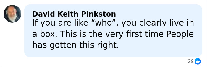 Comment from David Keith Pinkston praising People for naming Jonathan Bailey the first openly gay Sexiest Man Alive.