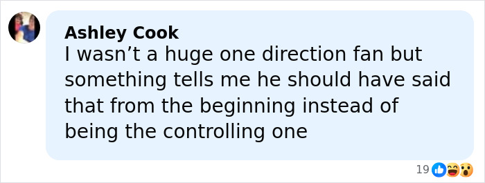 Comment by Ashley Cook discussing opinions related to Liam Payne's mental collapse and Simon Cowell's role in it.