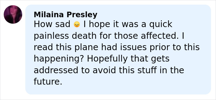 Comment expressing sadness and hope for a quick painless death in UPS plane crash with multiple casualties.