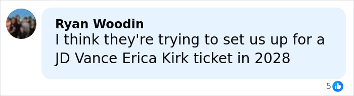 Screenshot of a comment discussing JD Vance and Erika Kirk in relation to a viral inappropriate hug.