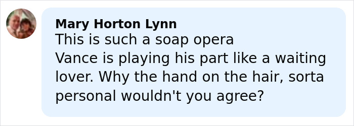 Comment from Mary Horton Lynn expressing opinion on JD Vance&rsquo;s controversial hug and personal gesture in social media discussion.