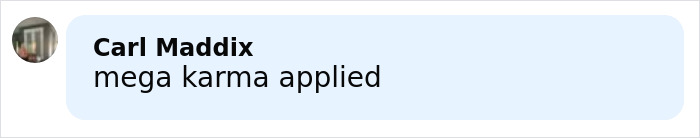 Comment by Carl Maddix saying mega karma applied in a blue speech bubble on a blurred background.
