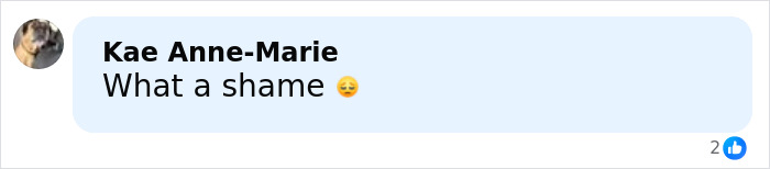 User comment on social media post, expressing sympathy with a sad emoji beneath the message.