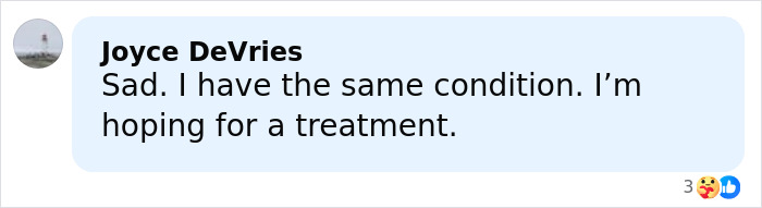 Comment from Joyce DeVries expressing hope for treatment after sharing a heartbreaking health confession by Dame Judi Dench.