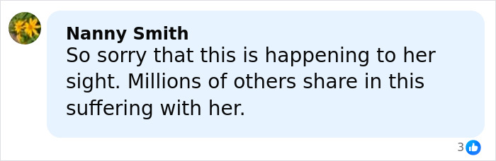 Fan comment on social media expressing sympathy for Dame Judi Dench's heartbreaking health confession about vision loss.
