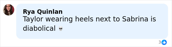 Comment about Taylor Swift's friendship with Sabrina Carpenter referencing Taylor's shoe choice.