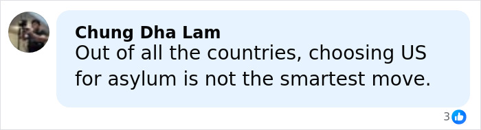 Comment by Chung Dha Lam criticizing US asylum choice, reflecting views on the world's smartest man from South Korea topic.