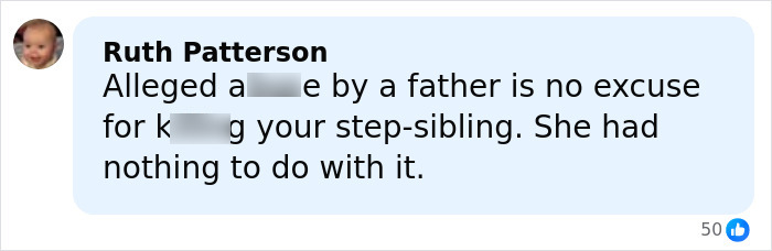 Comment from Ruth Patterson expressing opinion on alleged a***e by father linked to teen slain on cruise.