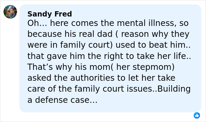 Comment from Sandy Fred discussing family court issues related to father of teen slain on cruise and alleged affair.