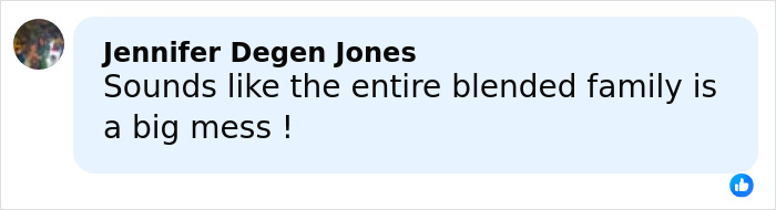 Comment from Jennifer Degen Jones expressing opinion about a blended family situation related to father of teen slain on cruise.