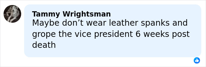 Comment by Tammy Wrightsman expressing criticism related to an inappropriate hug involving Erika Kirk and JD Vance.