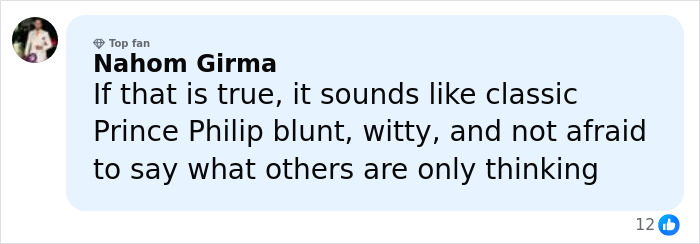 Comment from Nahom Girma discussing Prince Philip&rsquo;s blunt and witty warning to Prince Harry before his Meghan Markle wedding.