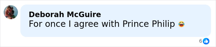 Comment by Deborah McGuire agreeing with Prince Philip about Prince Harry before Meghan Markle wedding, shown in social media post.