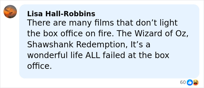 Comment by Lisa Hall-Robbins discussing films that failed at the box office, related to Sydney Sweeney PR damage control.