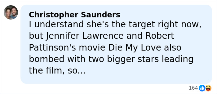 Screenshot of a Facebook comment discussing PR damage control after Sydney Sweeney's film tanks at box office.