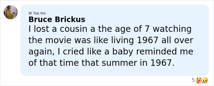 Comment by Bruce Brickus sharing a personal story related to the tragic scene from My Girl and its emotional impact. Comment by Bruce Brickus sharing a personal story related to the tragic scene from My Girl and its emotional impact.