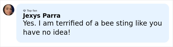 Comment by Jexys Parra expressing fear of bee stings, related to the tragic scene from My Girl filming. Comment by Jexys Parra expressing fear of bee stings, related to the tragic scene from My Girl filming.