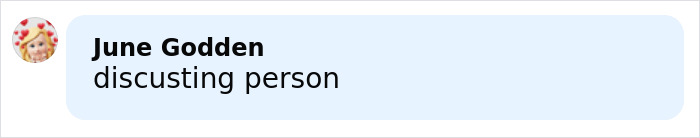 Comment on social media by user June Godden calling someone a disgusting person in a text bubble. Karma Train main SEO keywords included.