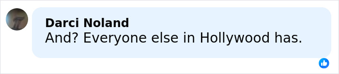 Screenshot of a social media comment by Darci Noland responding to Hollywood plastic surgery rumors.