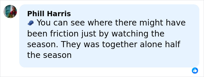 Comment from Phill Harris in a light blue chat bubble discussing possible friction between Millie Bobby Brown and David Harbour on Stranger Things set.
