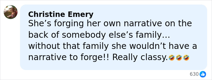 Comment by Christine Emery criticizing Meghan Markle&rsquo;s makeup-free cover photo and public narrative, with laughing emojis.