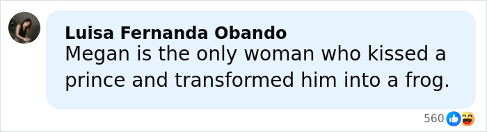 Comment about Meghan Markle&rsquo;s makeup-free cover photo, humorously referencing a fairy tale transformation.