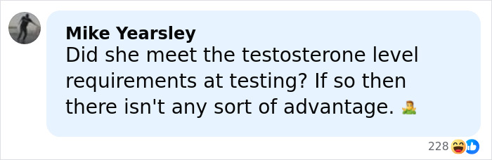 Comment by Mike Yearsley questioning testosterone levels and advantage in World's Strongest Woman competition controversy. Comment by Mike Yearsley questioning testosterone levels and advantage in World's Strongest Woman competition controversy.