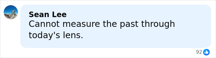 Sean Lee posting a comment about perspective on past events and age gap in a social media conversation.